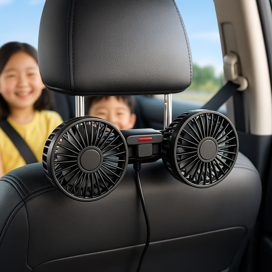 Reikan AirFlex Duo™|360°回転&3段階風量調整付き デュアルUSB車載ファン【夏の車内を快適に】