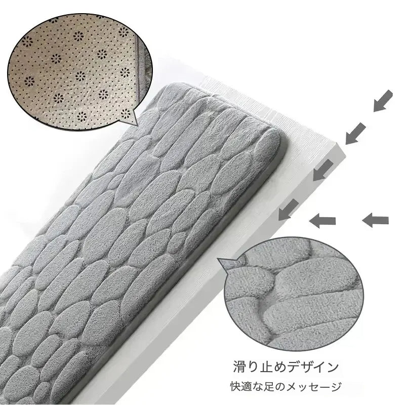 1枚入り エンボス加工ファイバーカーペット バスルーム・リビング用 滑り止めマット 小石柄フロアマット 家庭用アイテム