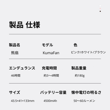 🧸✨ Reikan KumaFan【1台3役！】｜くまちゃん型ハンディ扇風機＆ライト＆モバイルバッテリー付き｜持ち歩ける癒し系ミニファン（USB充電・折りたたみ式・静音）