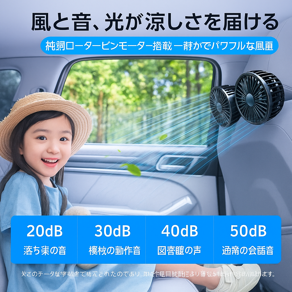 Reikan AirFlex Duo™｜360°回転＆3段階風量調整付き デュアルUSB車載ファン【夏の車内を快適に】