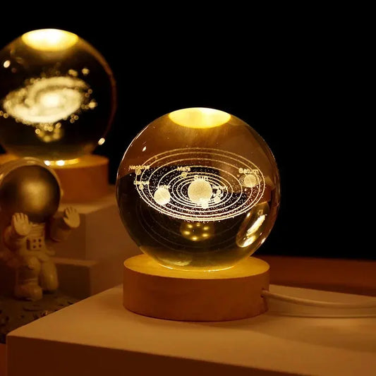 ギフト・フェス向け USB LEDナイトライト ギャラクシークリスタルボールランプ 3D惑星＆ムーンランプ おしゃれなホームデコレーション